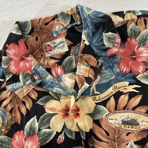Hilo Hattie Men's Large Black Floral Cruise Camp Hawaiian Button‎ Up Shirt